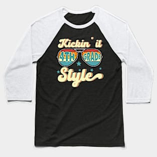 Retro Kickin It 4th Grade Style Teacher Back To School Gift For Boy Girl Kids Baseball T-Shirt